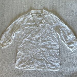 Joie White Linen Crochet Quarter Length Sleeve Tunic Shirt Top